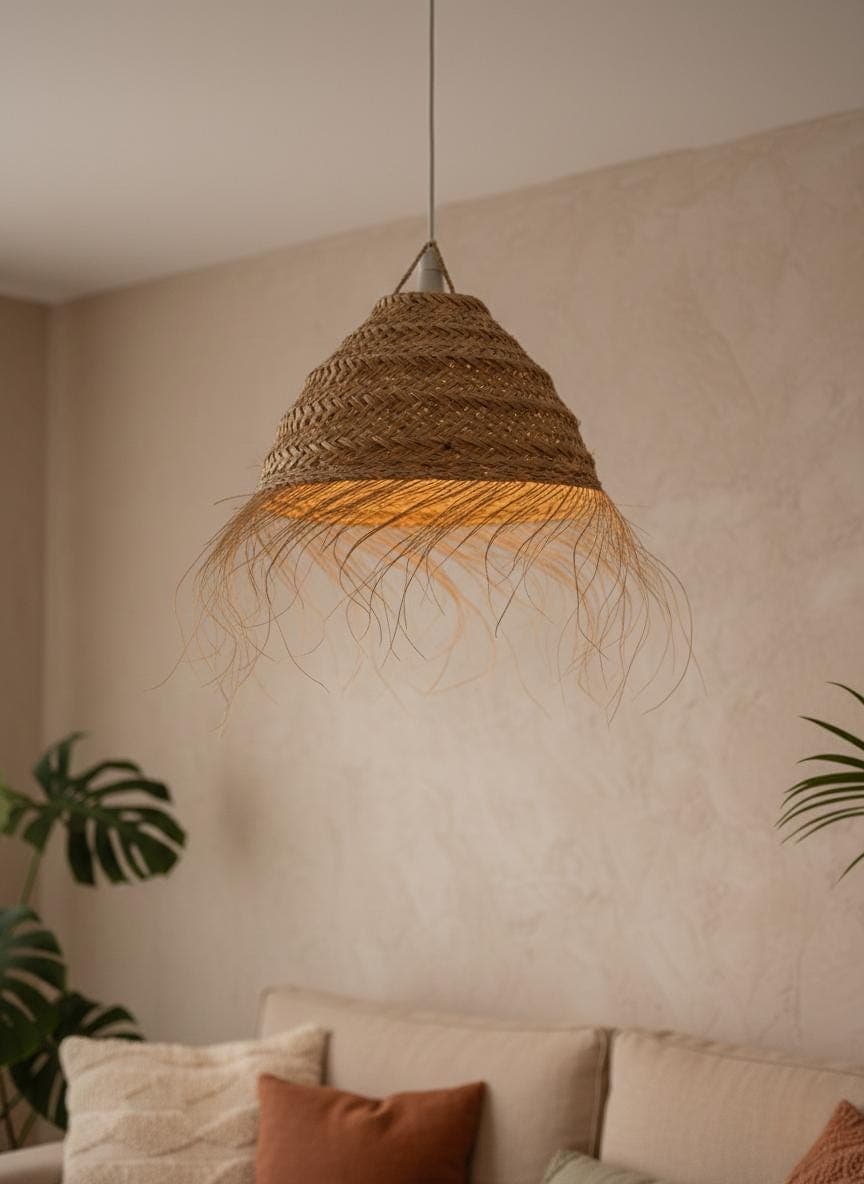 Suspension boule en paille tressée – Abat-jour bohème pour une ambiance naturelle et chaleureuse