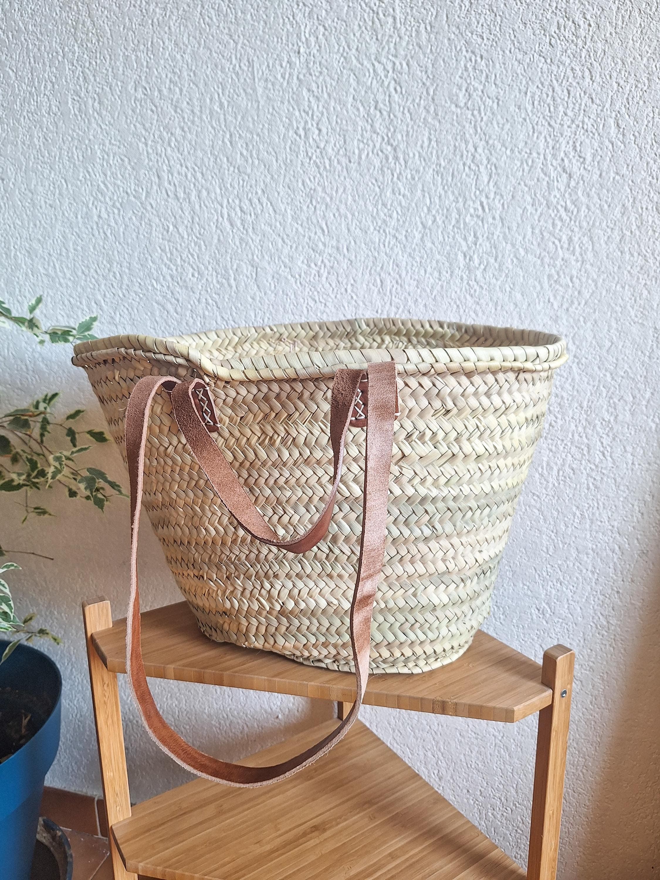 Panier cabas en paille avec double anses cuir
