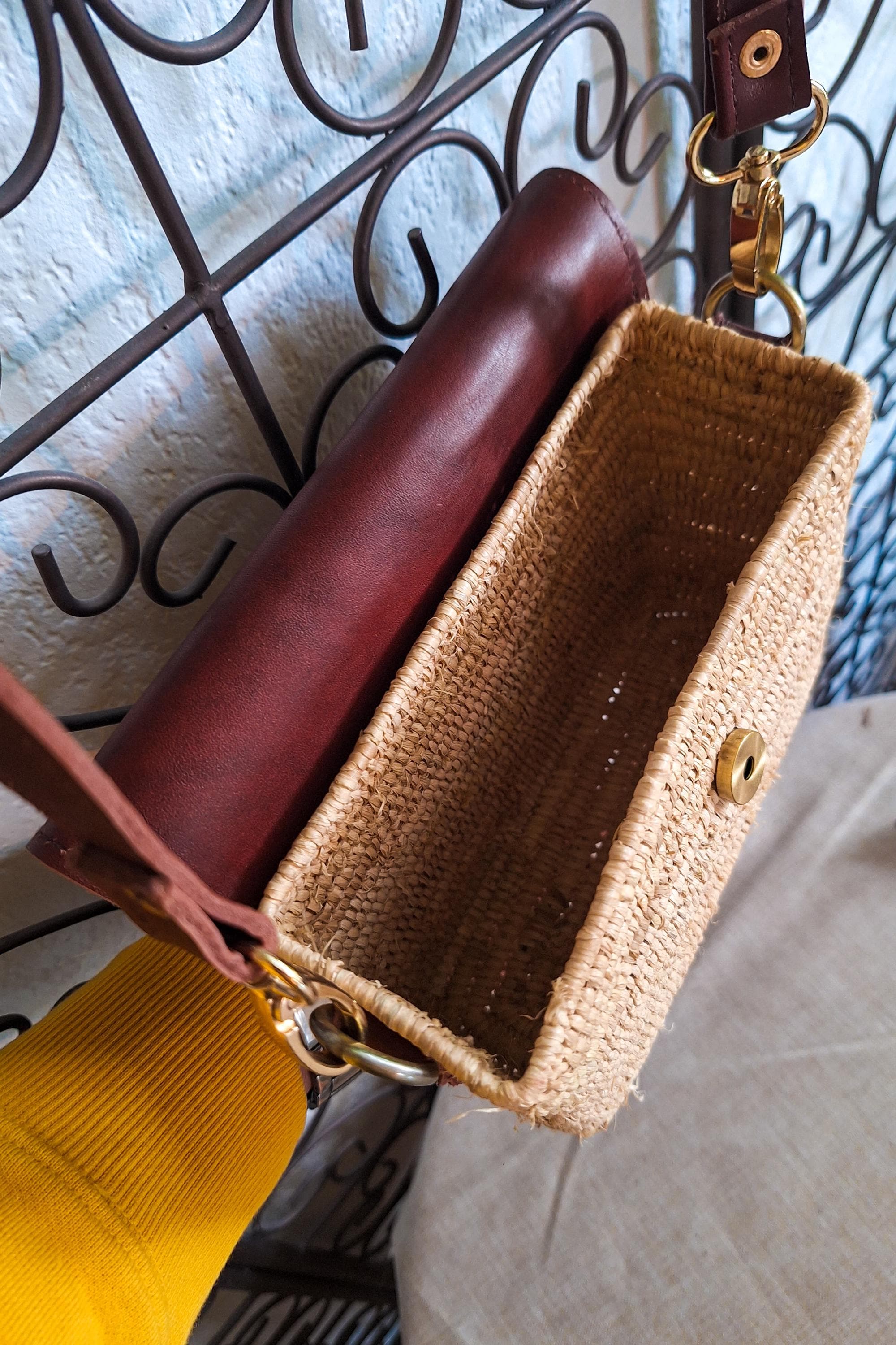 Sac bandoulière paille et cuir