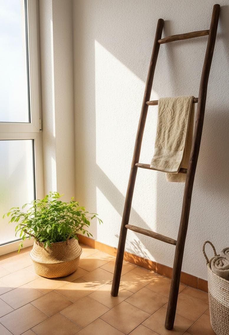 Échelle Décorative en Bois Brut - Porte-Serviettes Bohème