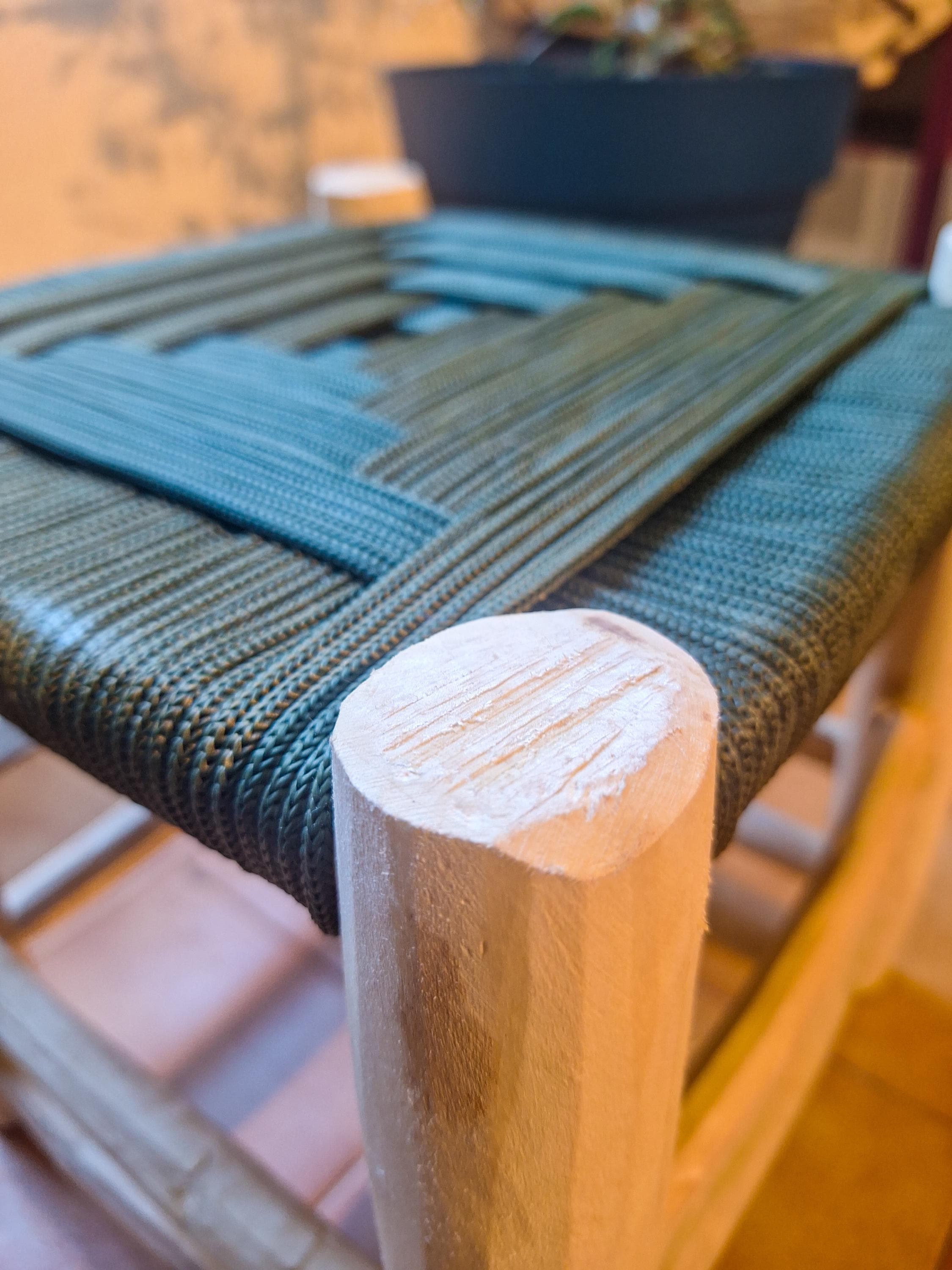 Tabouret marocain en bois et corde vert