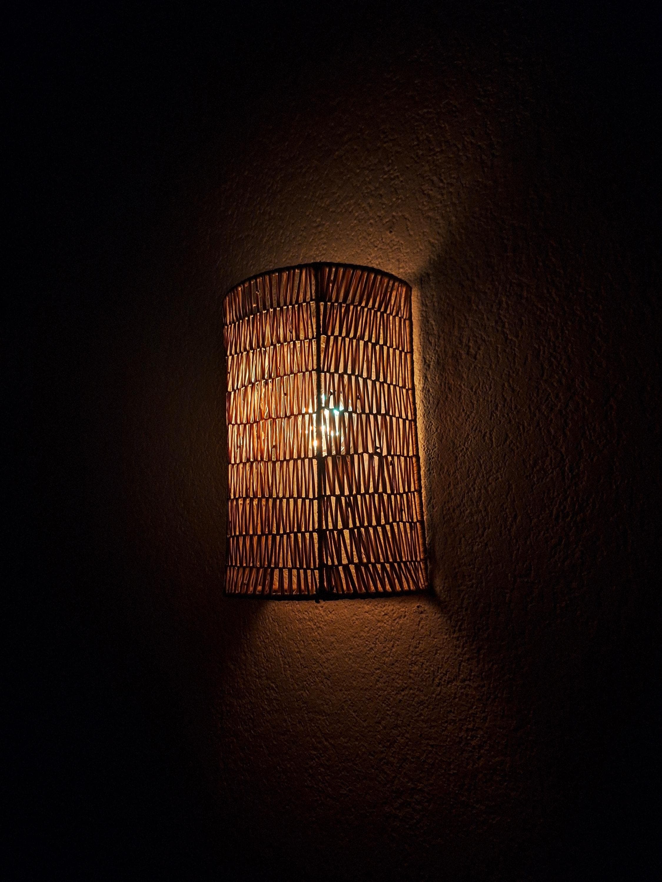 Handmade Raffia Wall Sconce - Natural Boho Chic Wall Decor - Moroccan Handcrafted Hanging Lampshade
