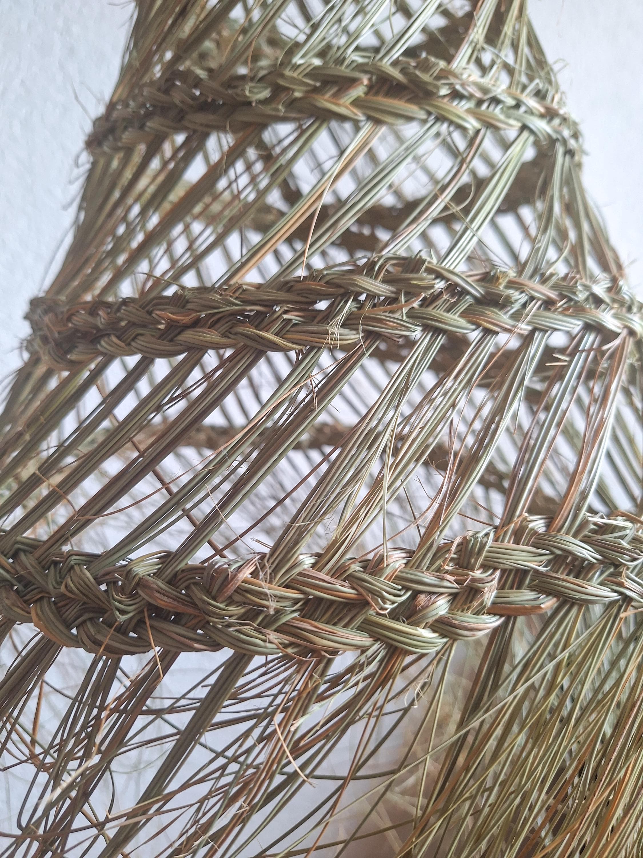 Openwork conical palm leaf pendant light