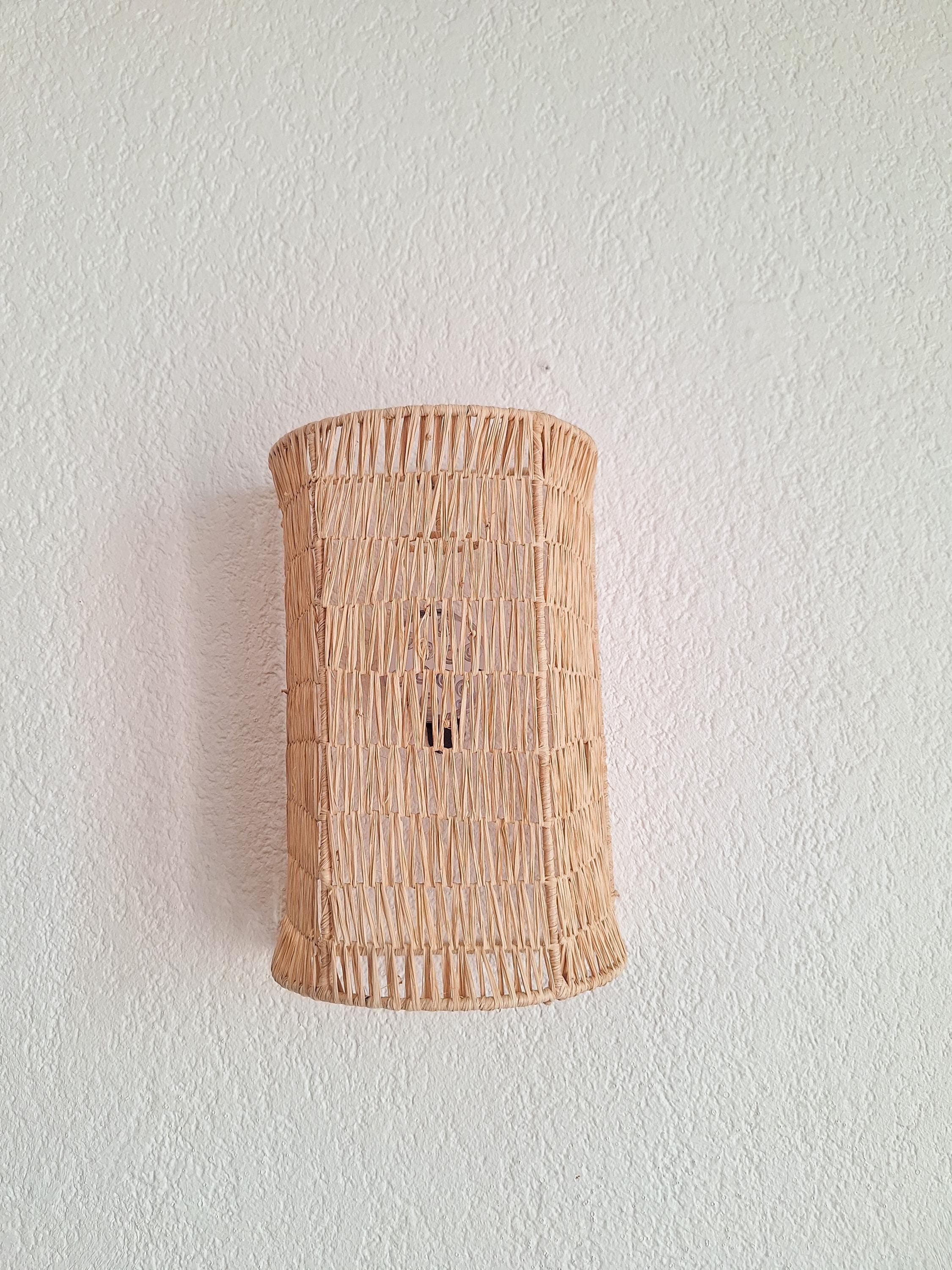 Handmade Raffia Wall Sconce - Natural Boho Chic Wall Decor - Moroccan Handcrafted Hanging Lampshade