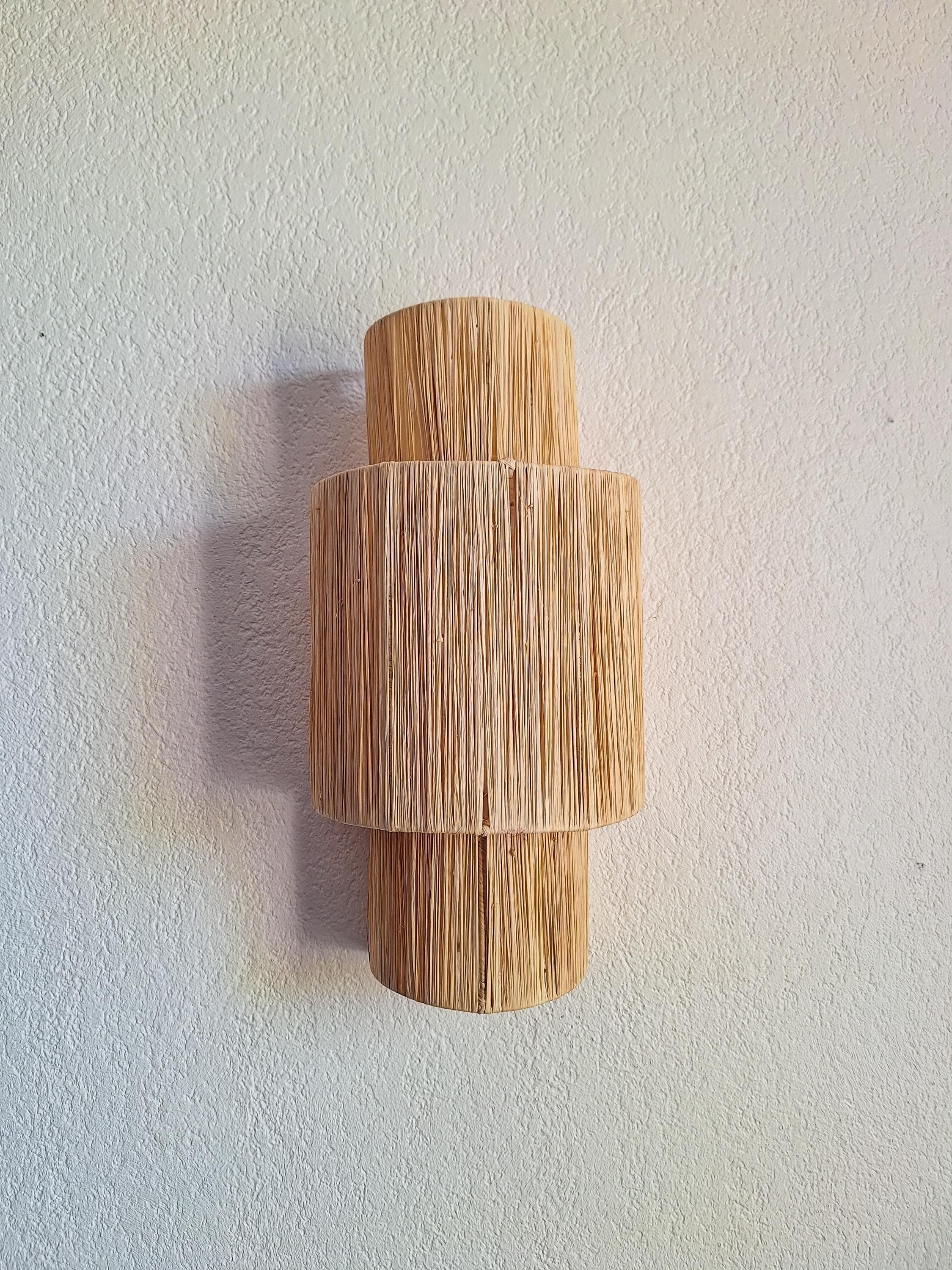 Handmade Raffia Wall Sconce - Natural Boho Chic Wall Decor - Moroccan Handcrafted Hanging Lampshade
