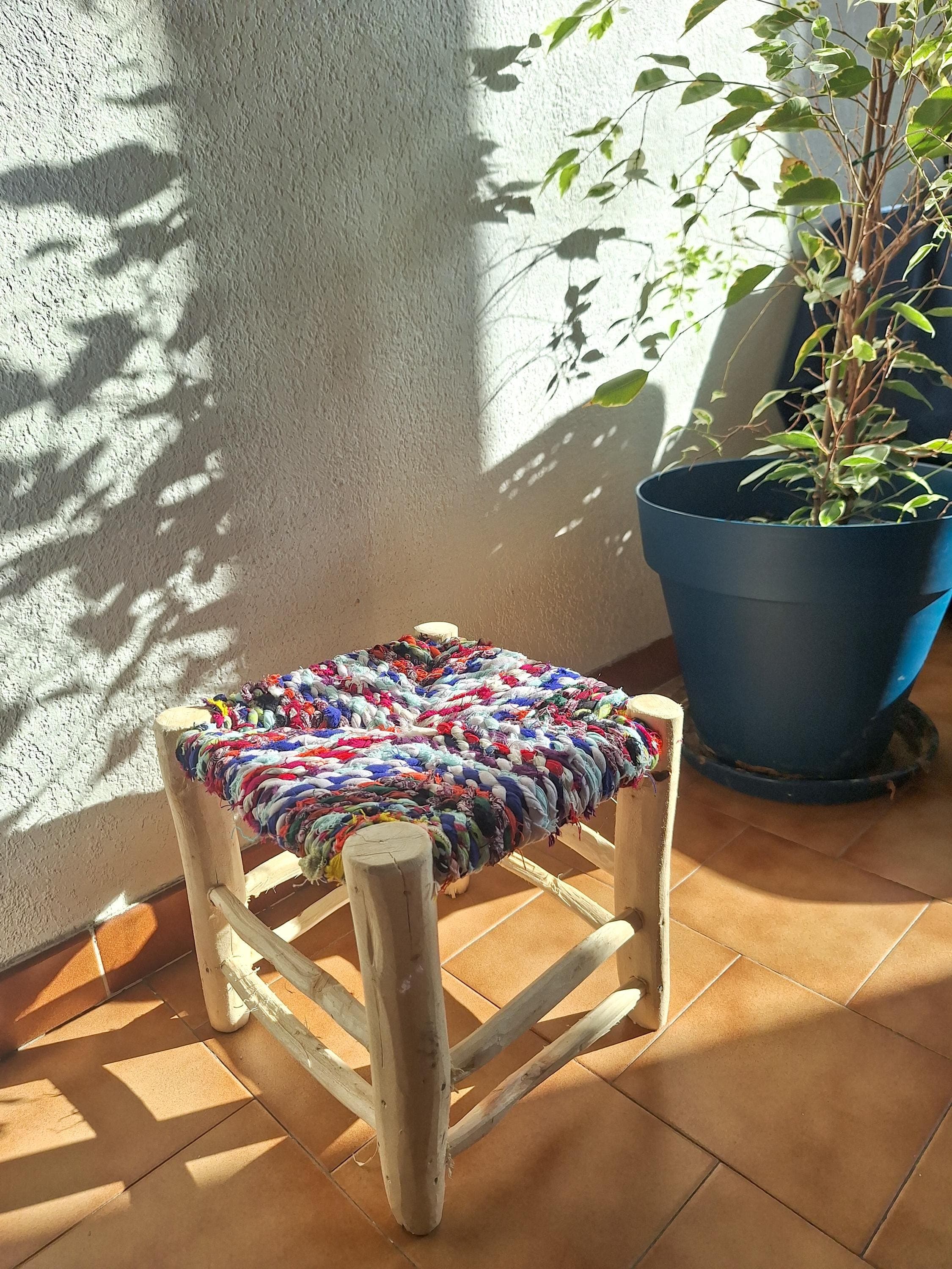 Moroccan Boucherouite Cord Stool – Colored or White