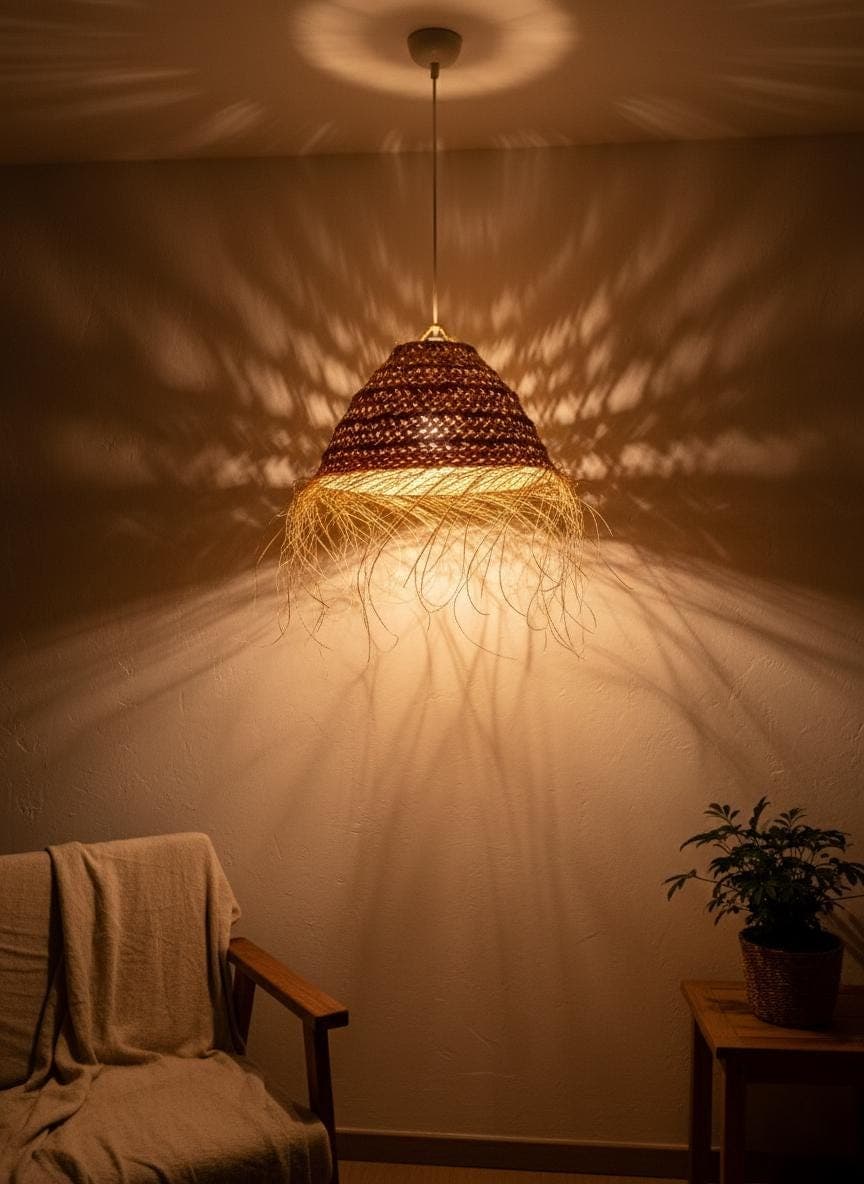 Suspension boule en paille tressée – Abat-jour bohème pour une ambiance naturelle et chaleureuse
