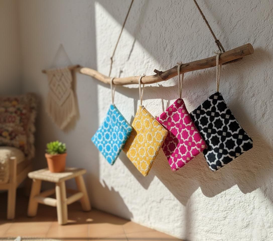 Pochette Zippée Velours Brocard Marocain - Trousse Maquillage Artisanale - Sac à Main Ethnique Fait Main