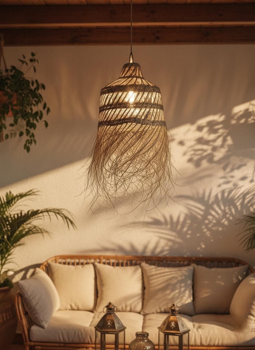 Handmade palm leaf pendant light – Hand-woven straw lampshade