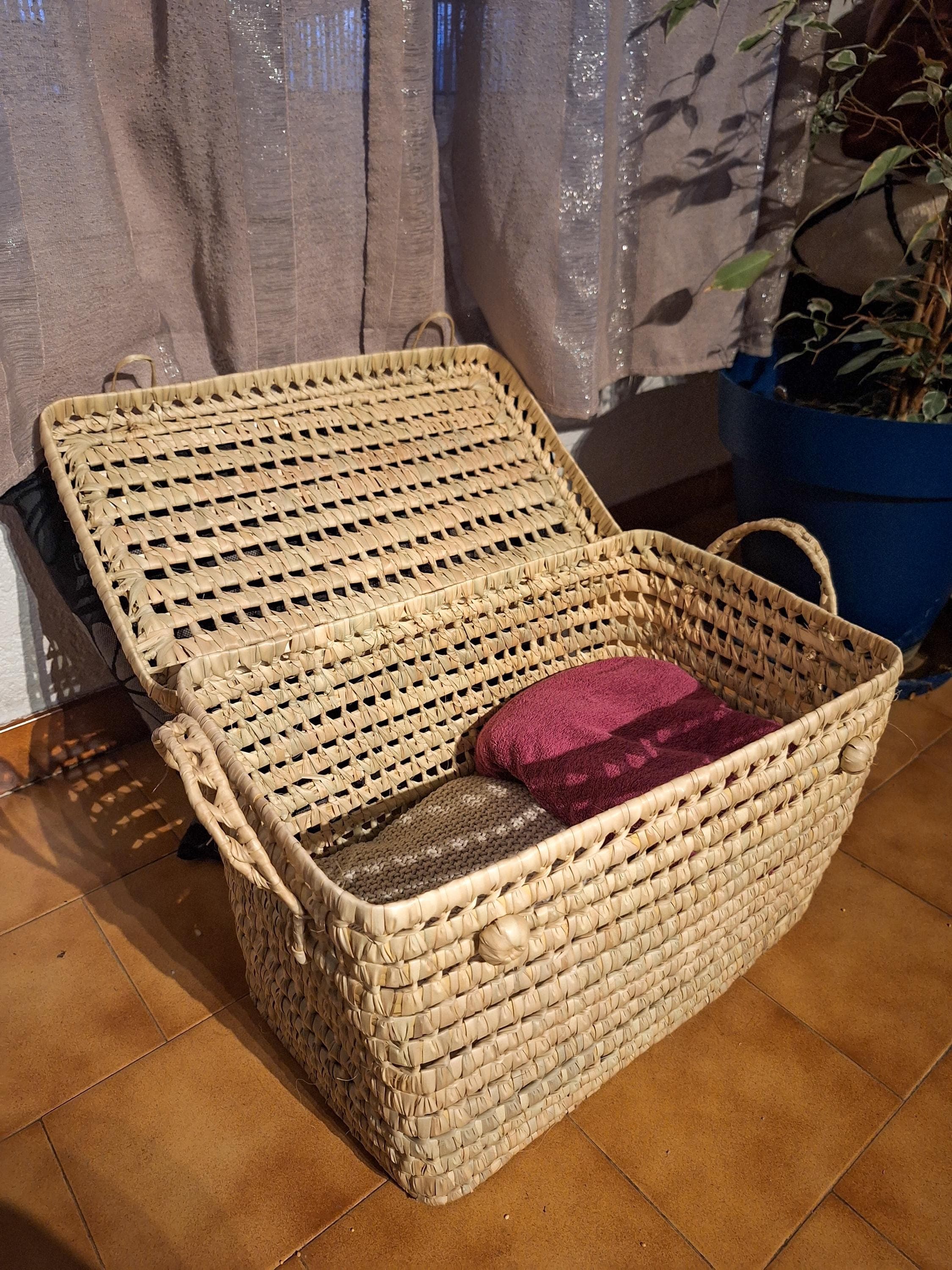 Malle de rangement artisanal en osier – Panier déco bohème en fibres naturelles