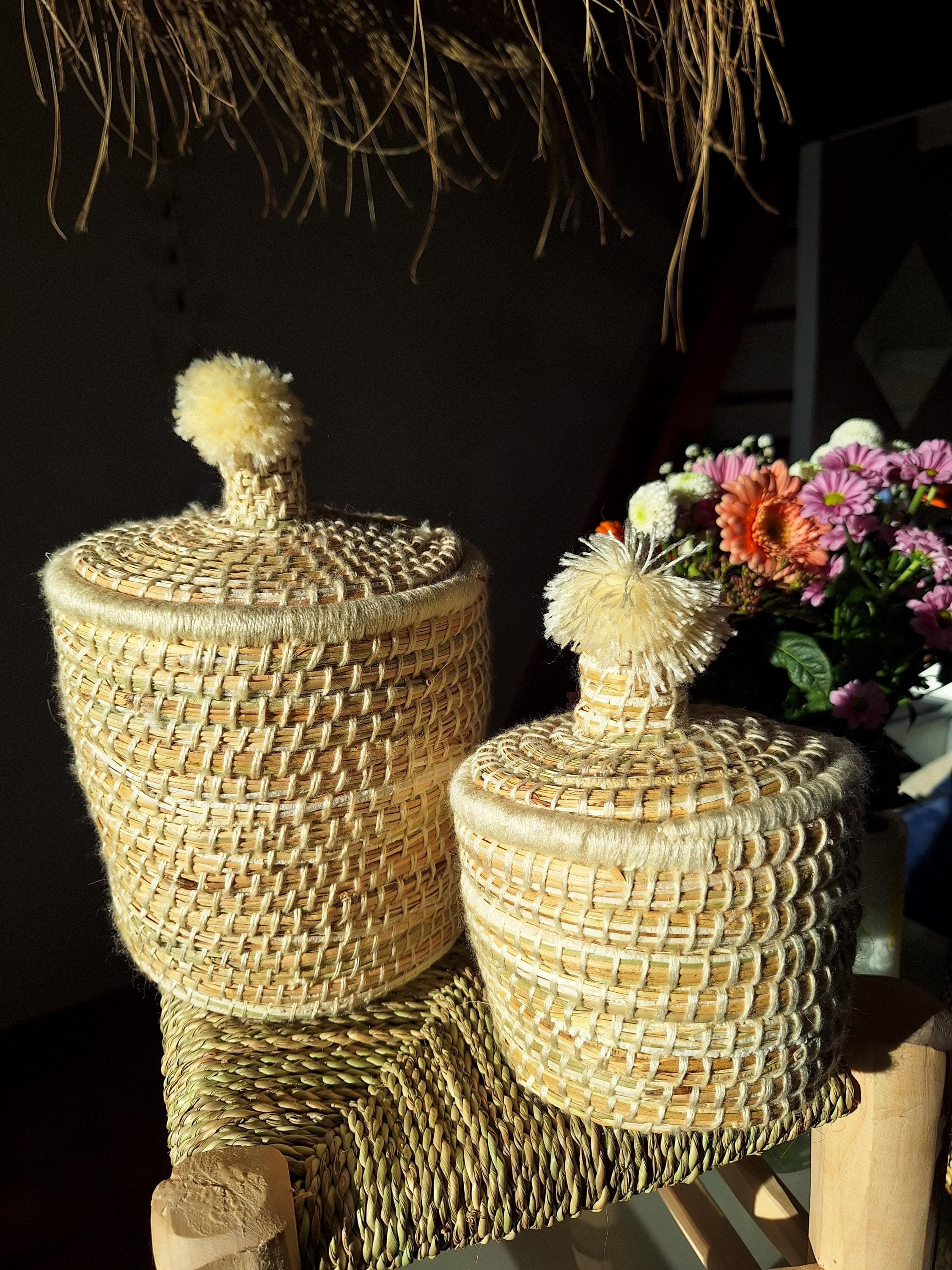 Panier artisanal berbère marocain avec couvercle