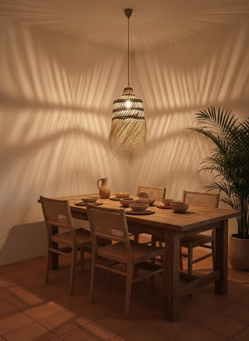 Handmade palm leaf pendant light – Hand-woven straw lampshade