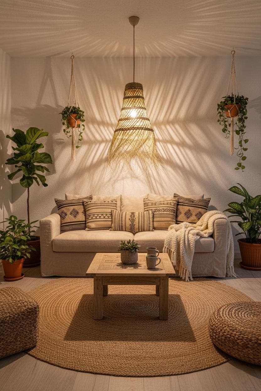 Openwork conical palm leaf pendant light – Natural woven straw lampshade