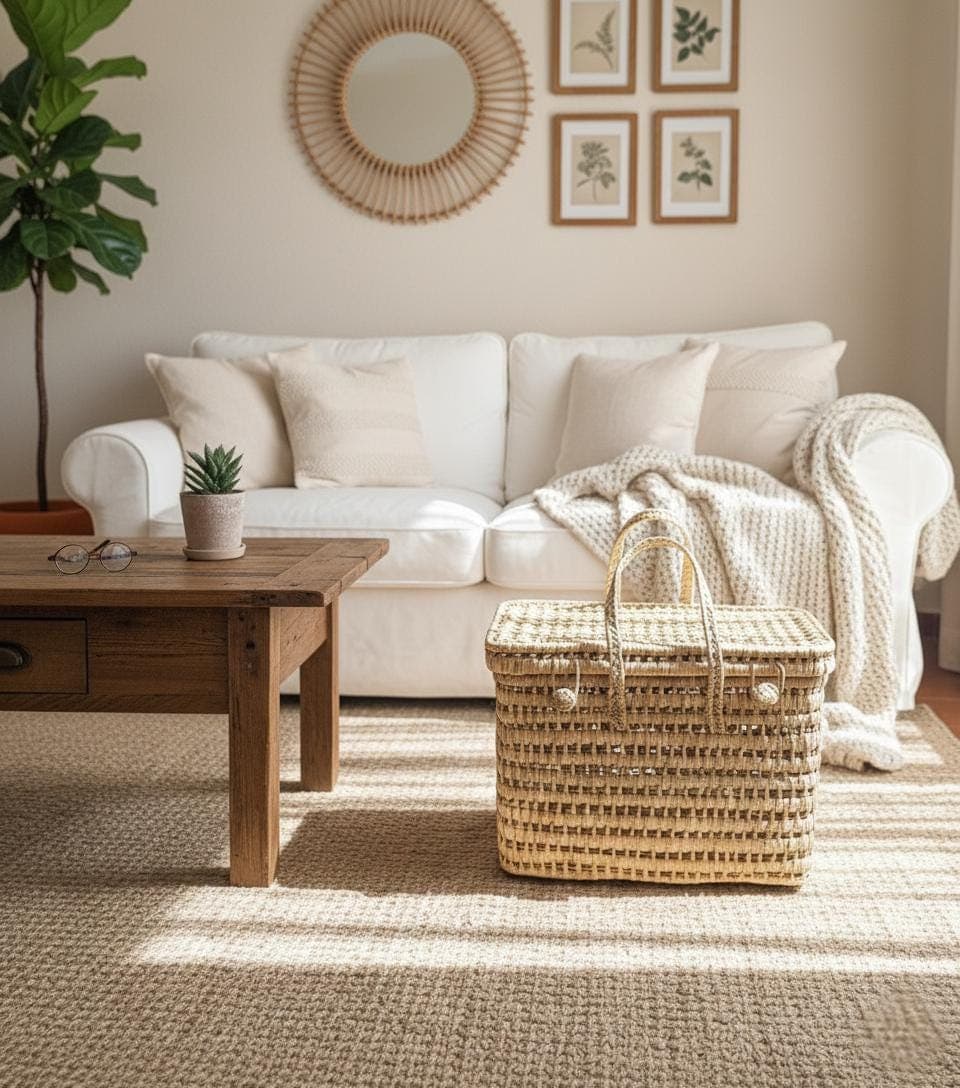 Malle de rangement artisanal en osier – Panier fibres naturelles et déco bohème