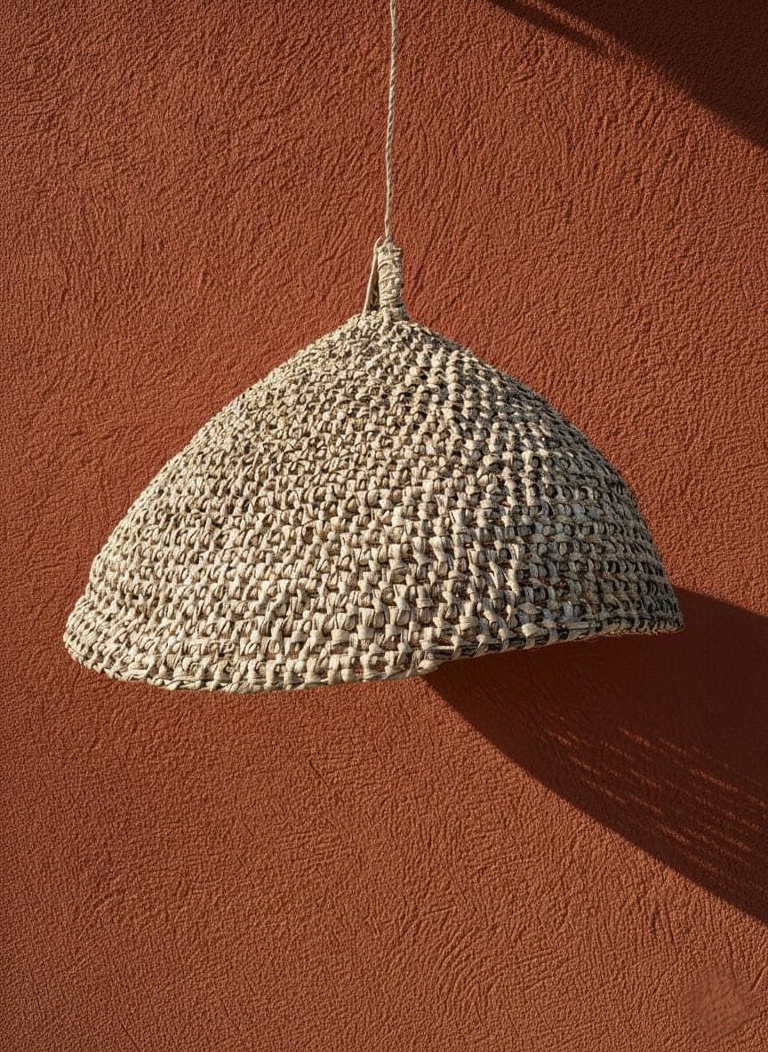 Suspension Demi-Boule Feuille de Palmier - Luminaire Naturel Bohème - Abat-jour Artisanal Osier Fait Main