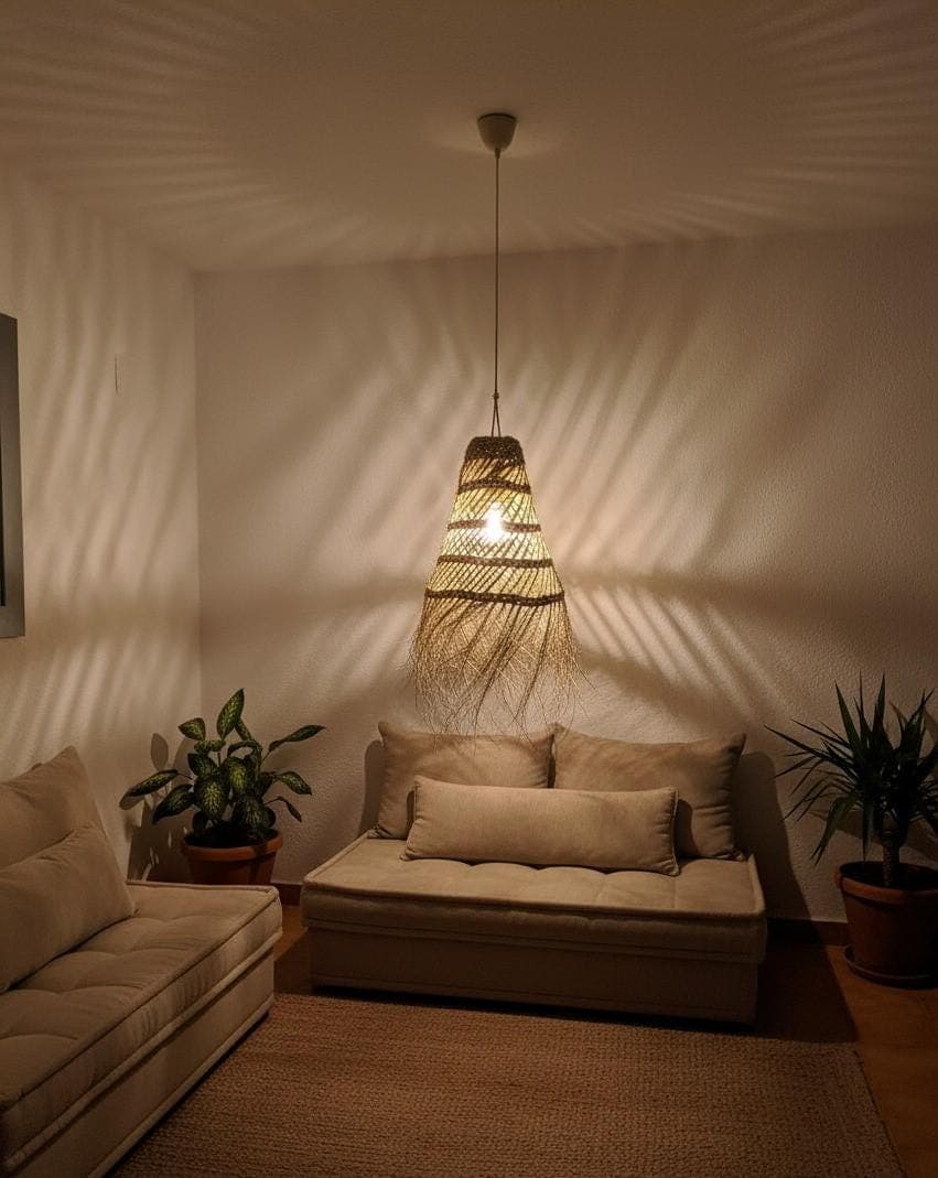 Suspension Luminaire Cône en Feuille de Palmier - Abat-jour Bohème Naturel Fait Main