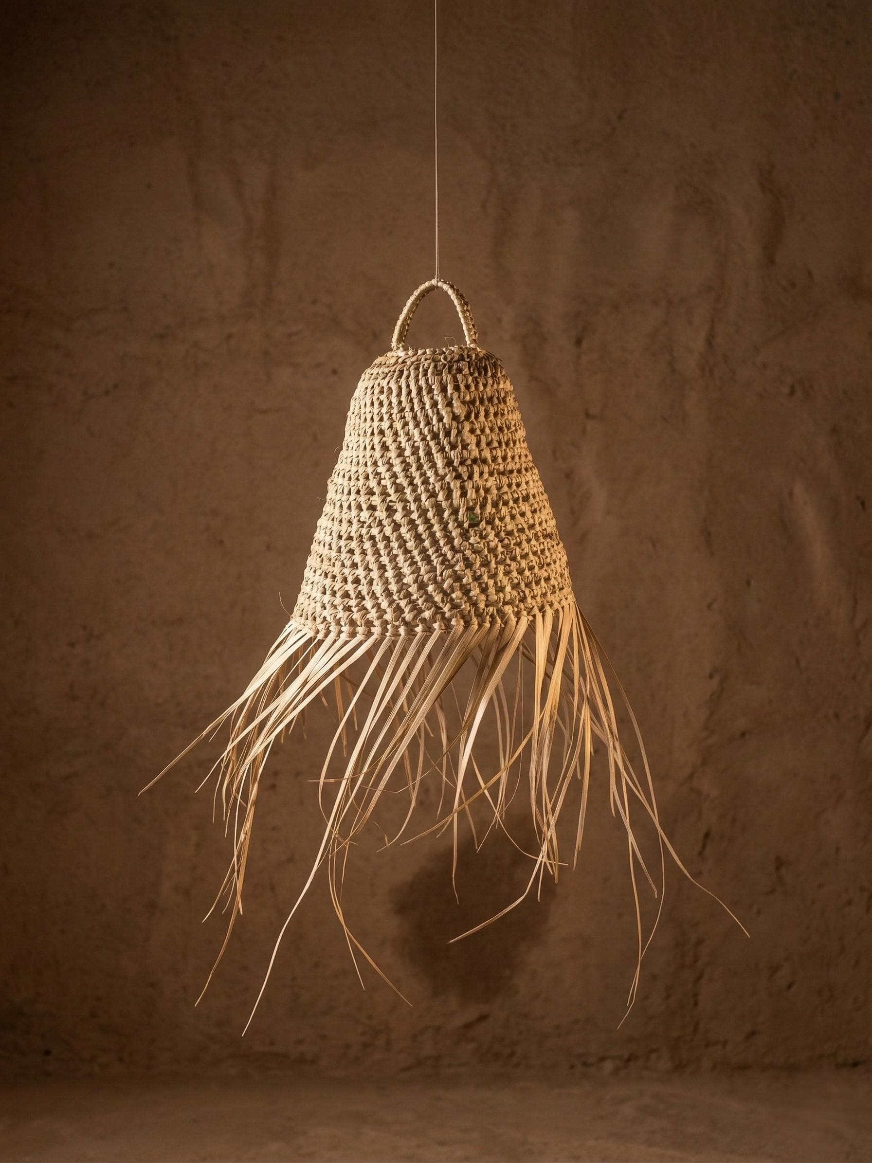 Suspension Luminaire Cloche en Feuille de Palmier - Abat-jour Bohème Naturel Fait Main - Éclairage Artisanal Marocain - Déco Méditerranéenne