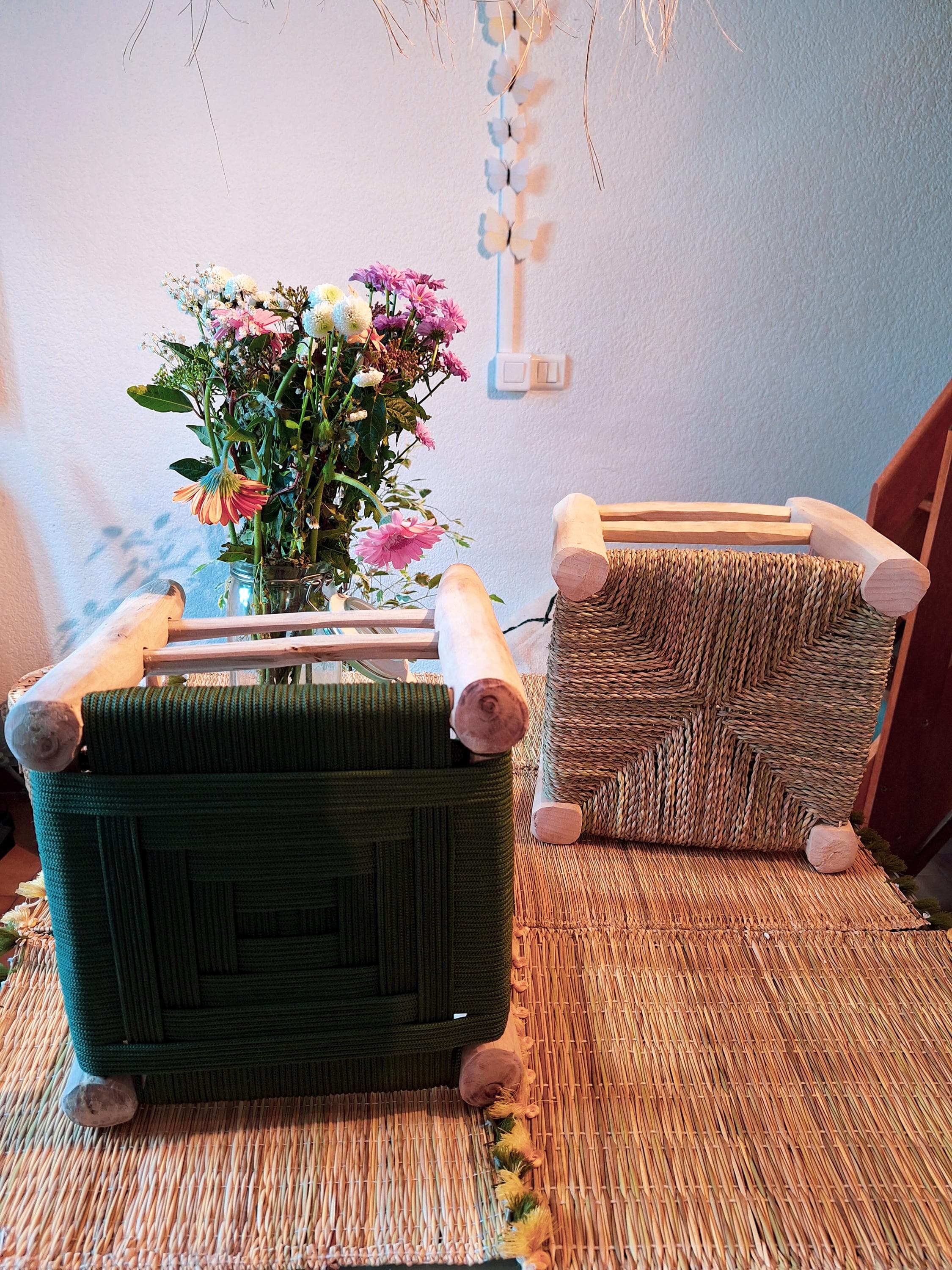 Tabouret Marocain Artisanal en Bois d'Eucalyptus