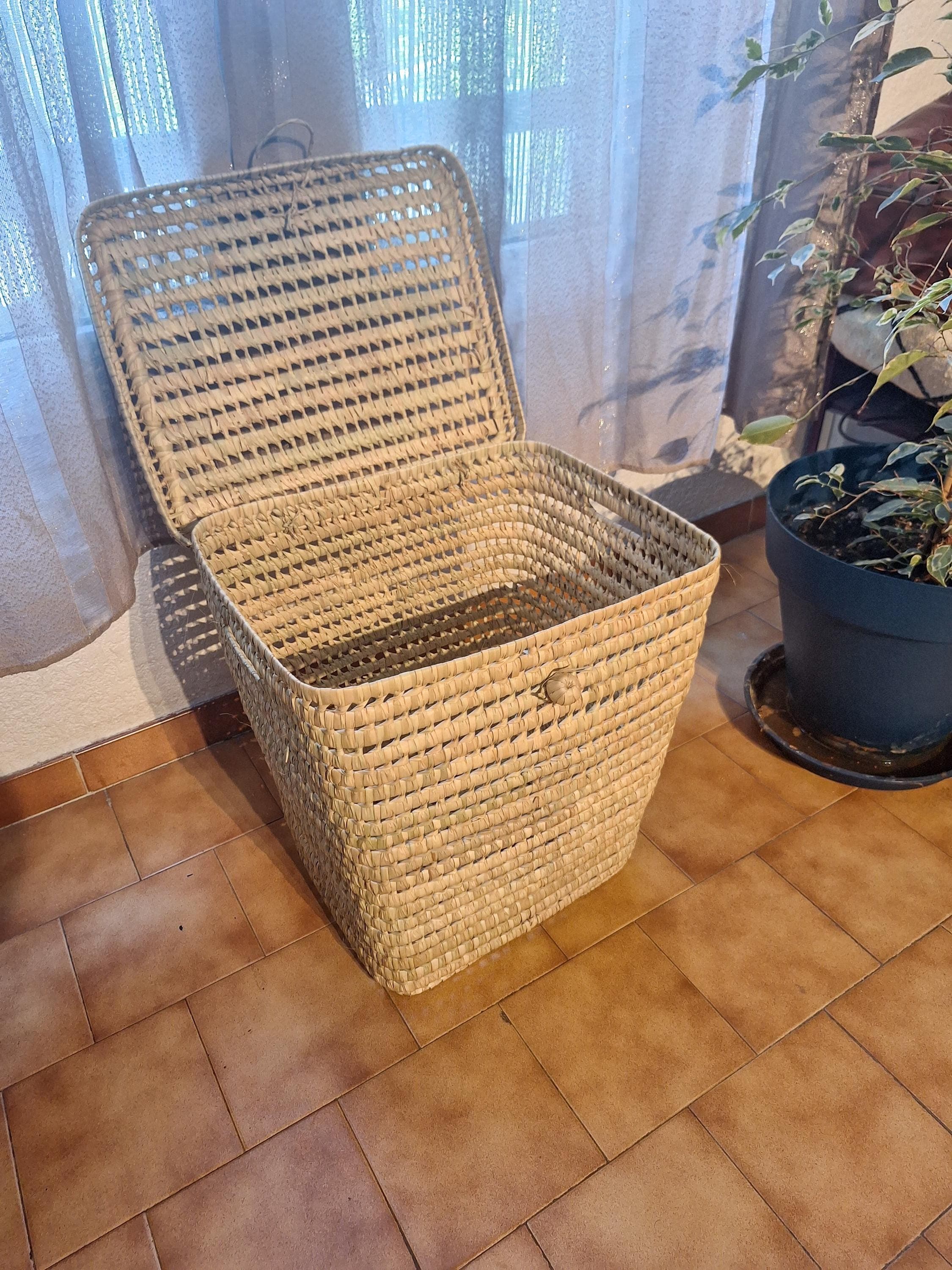 Woven Palm Leaf Laundry Basket - Large Storage Basket with Lid, Boho Style Handmade