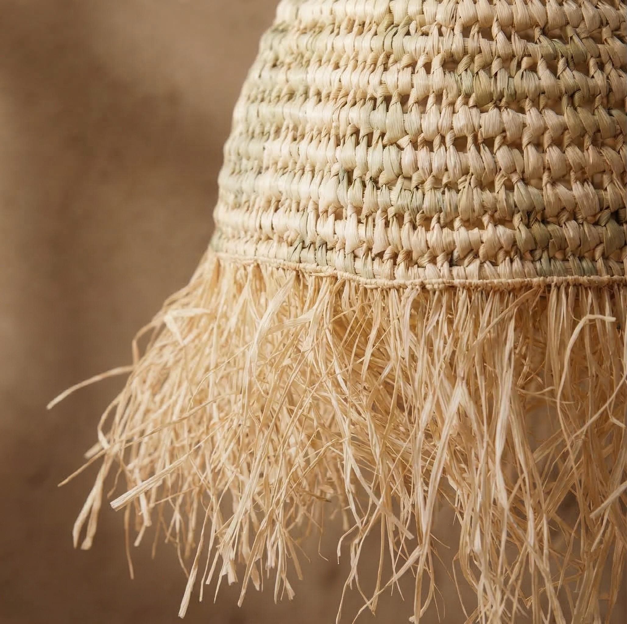 Suspension Demi-Boule Feuille de Palmier - Luminaire Naturel Bohème - Abat-jour Artisanal Osier Fait Main