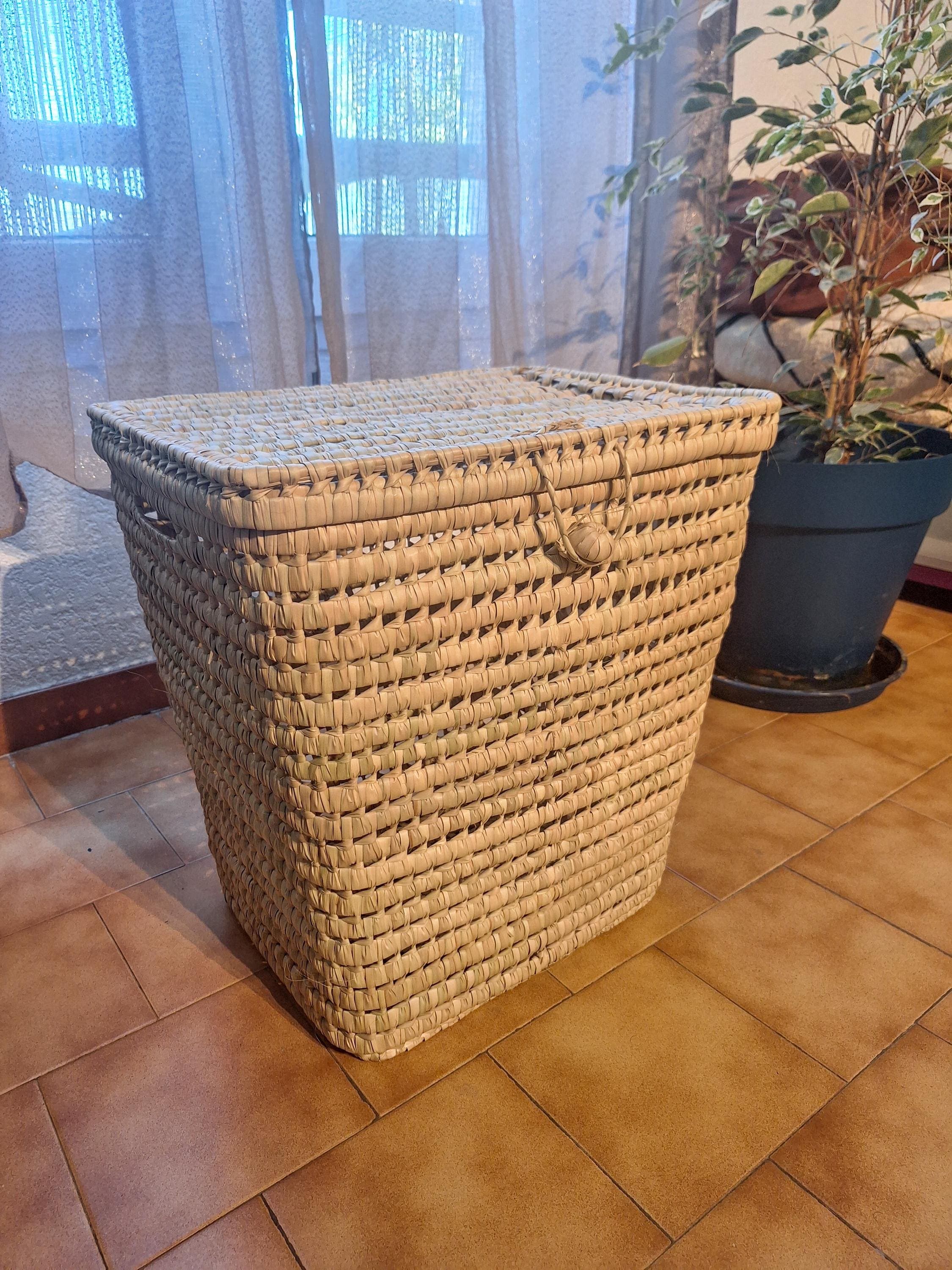 Woven Palm Leaf Laundry Basket - Large Storage Basket with Lid, Boho Style Handmade