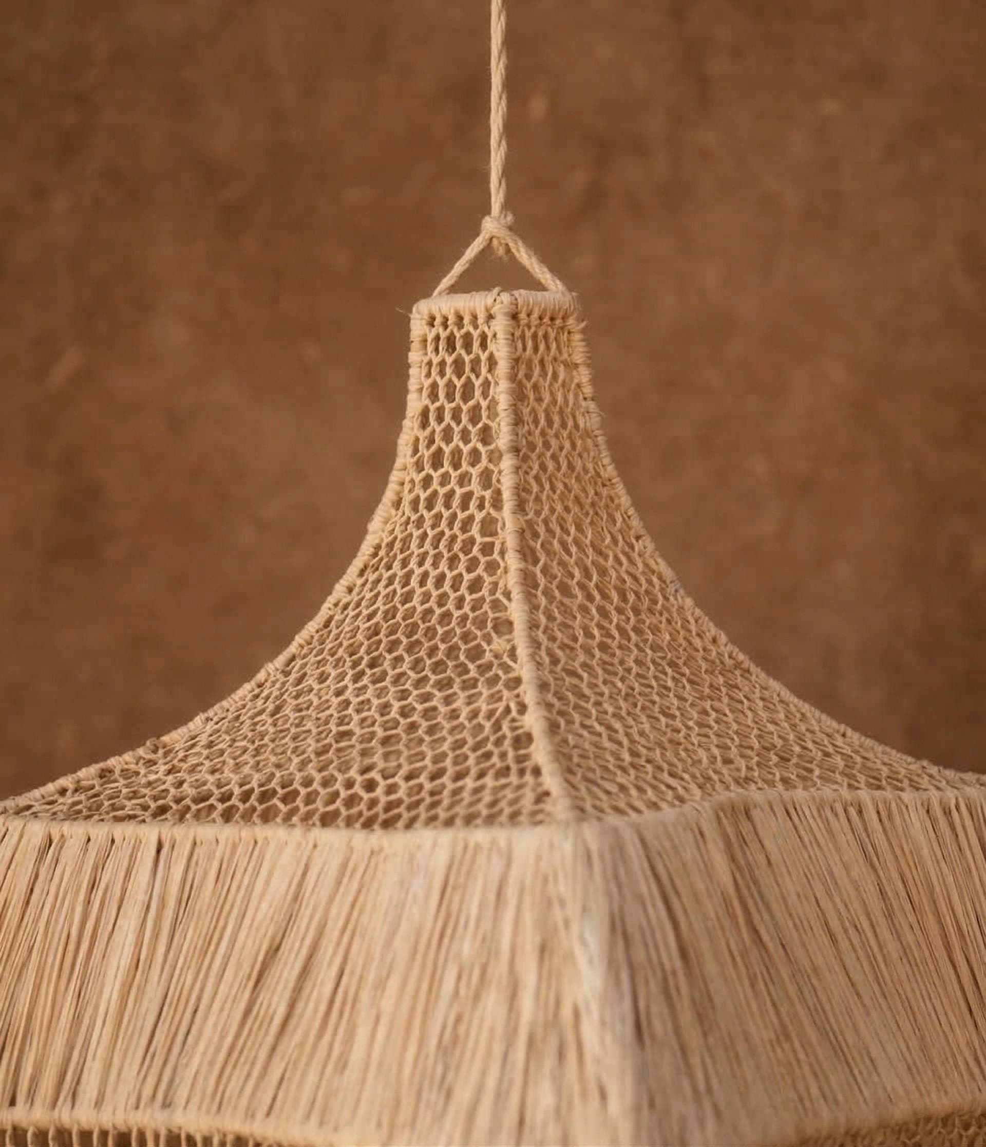 Handwoven Raffia Pendant Light – Boho Natural Fiber Ceiling Lamp – Moroccan Handmade Hanging Lamp