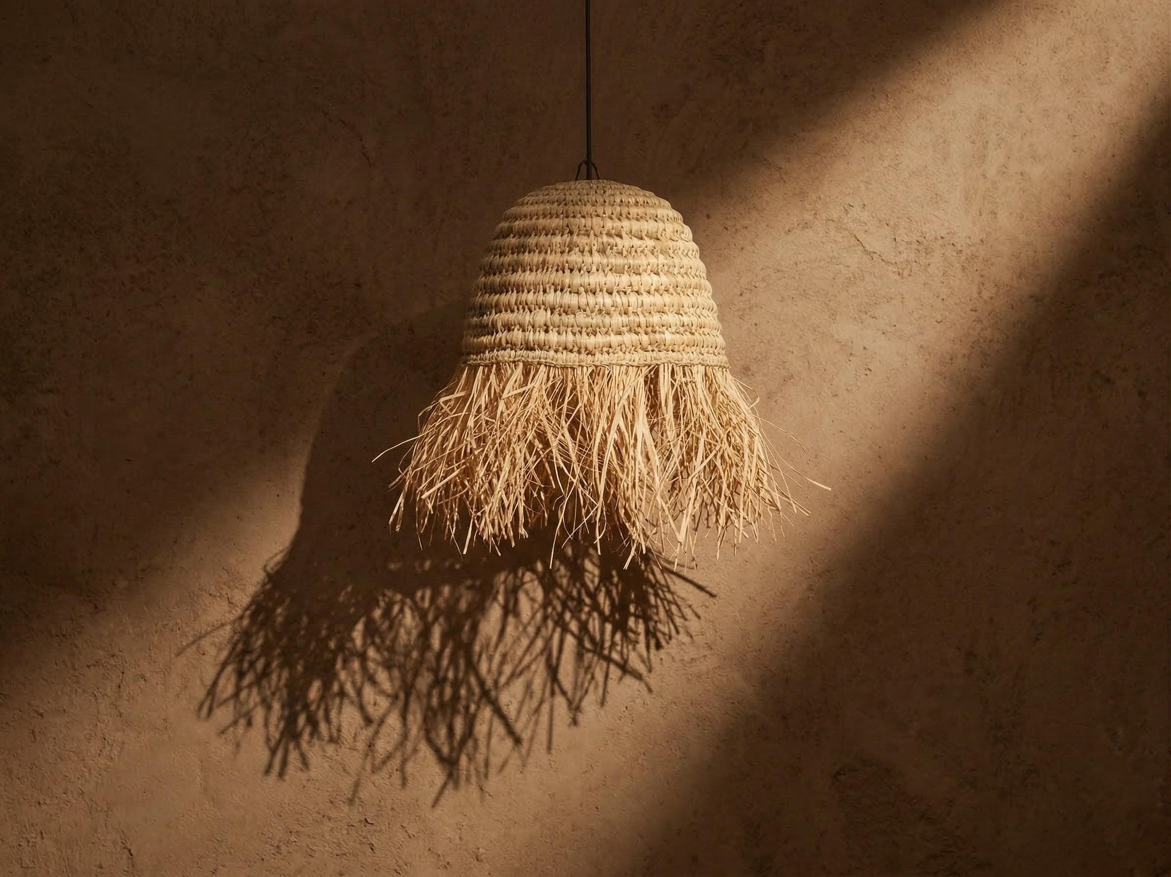 Suspension Demi-Boule Feuille de Palmier - Luminaire Naturel Bohème - Abat-jour Artisanal Osier Fait Main